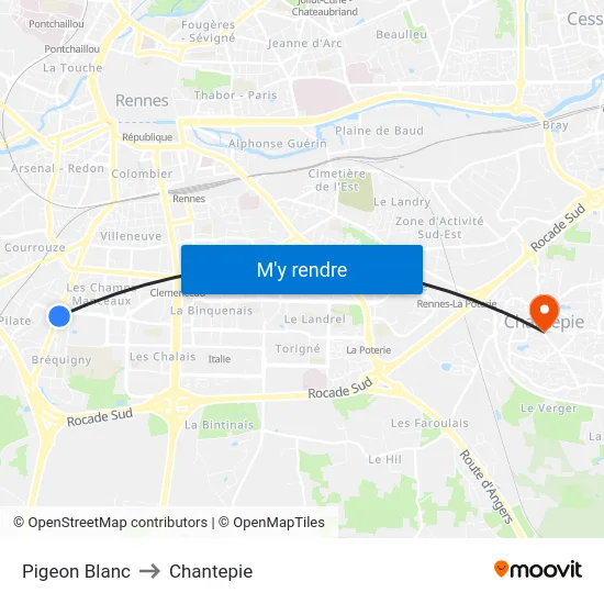 Pigeon Blanc to Chantepie map