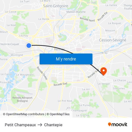 Petit Champeaux to Chantepie map