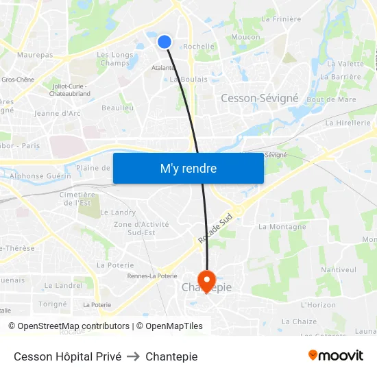Cesson Hôpital Privé to Chantepie map