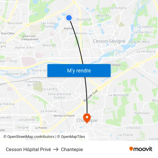 Cesson Hôpital Privé to Chantepie map