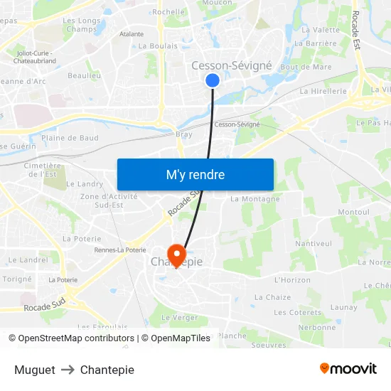 Muguet to Chantepie map