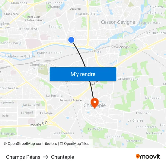 Champs Péans to Chantepie map
