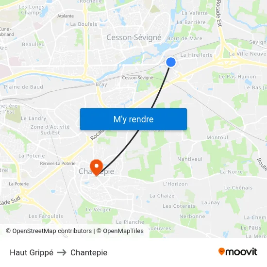 Haut Grippé to Chantepie map