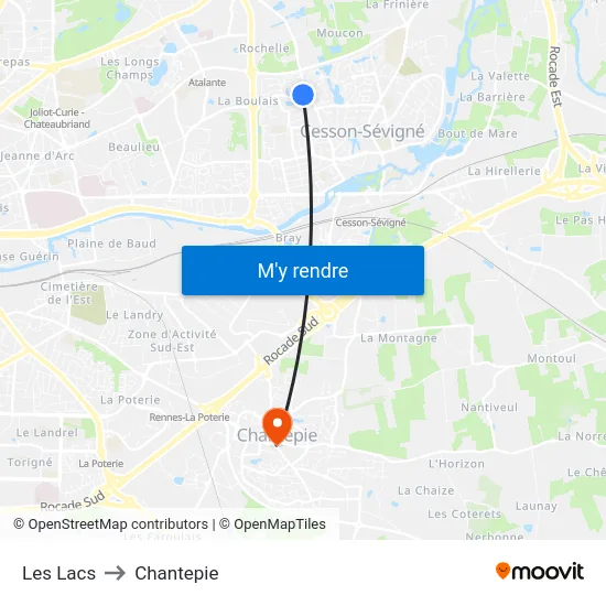 Les Lacs to Chantepie map