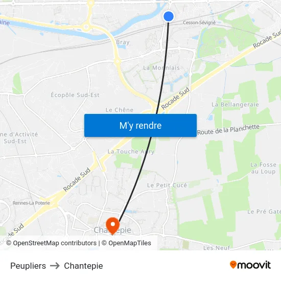 Peupliers to Chantepie map