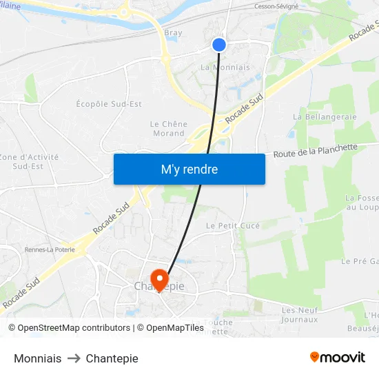 Monniais to Chantepie map