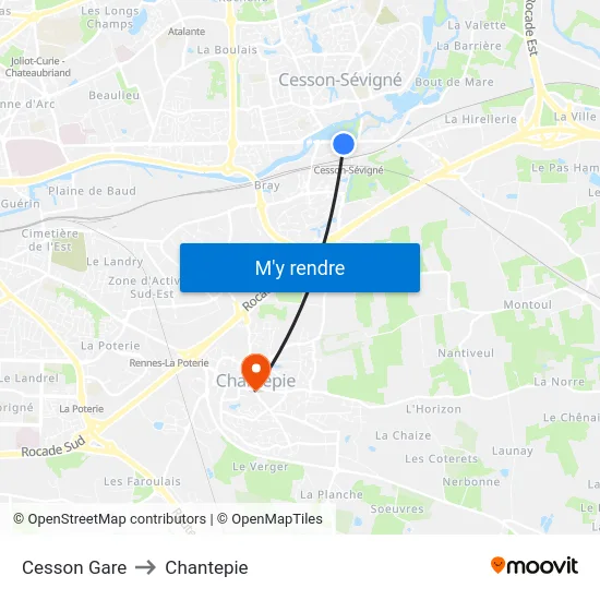 Cesson Gare to Chantepie map