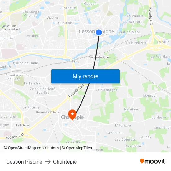 Cesson Piscine to Chantepie map