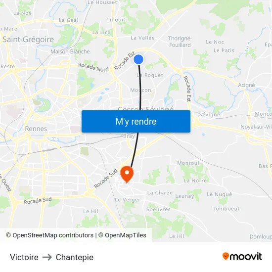 Victoire to Chantepie map