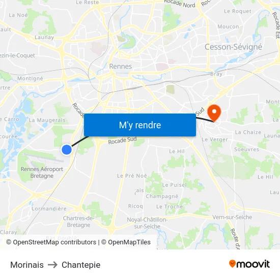 Morinais to Chantepie map