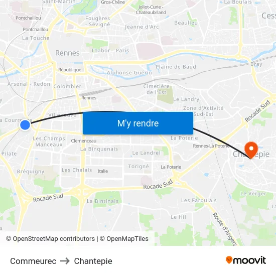 Commeurec to Chantepie map