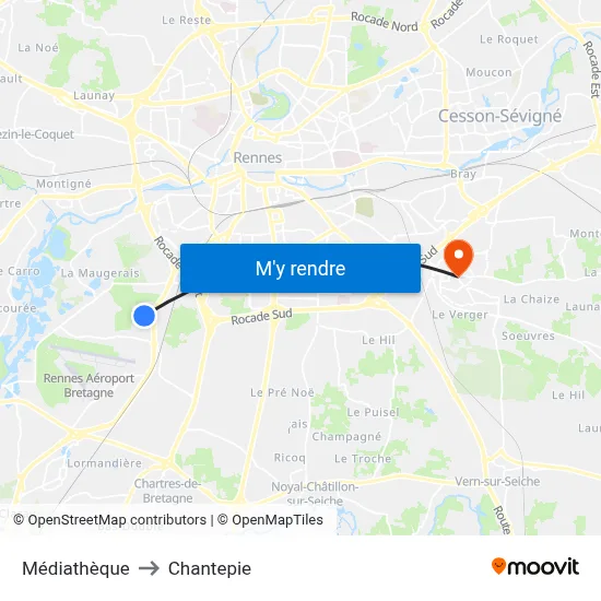 Médiathèque to Chantepie map