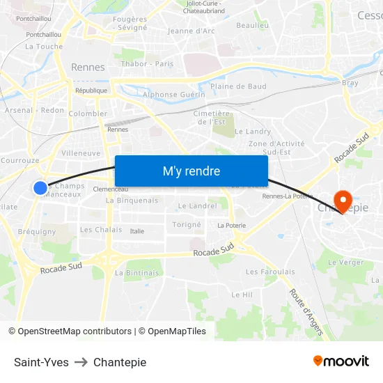 Saint-Yves to Chantepie map