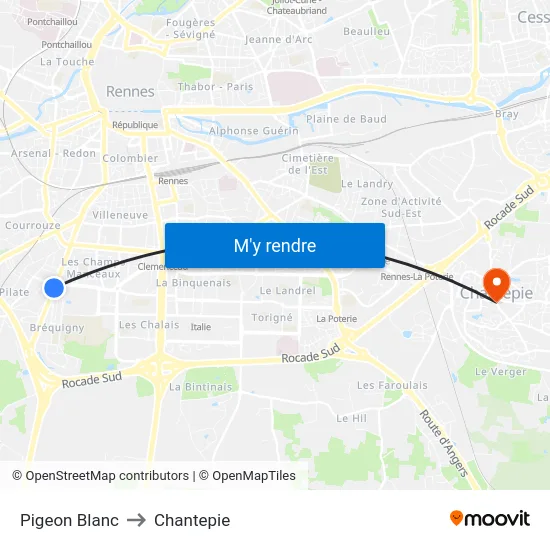 Pigeon Blanc to Chantepie map
