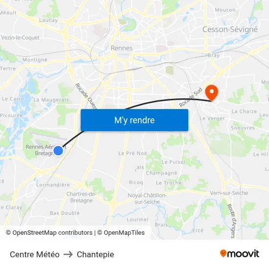 Centre Météo to Chantepie map
