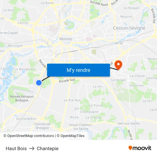 Haut Bois to Chantepie map