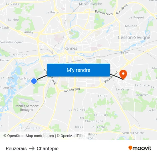 Reuzerais to Chantepie map