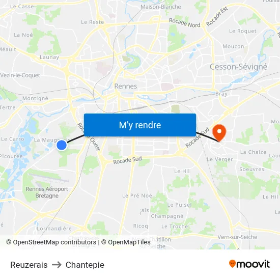 Reuzerais to Chantepie map