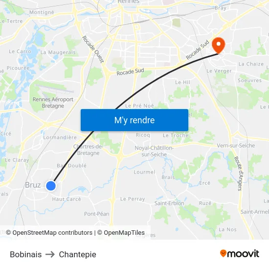 Bobinais to Chantepie map