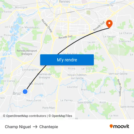 Champ Niguel to Chantepie map