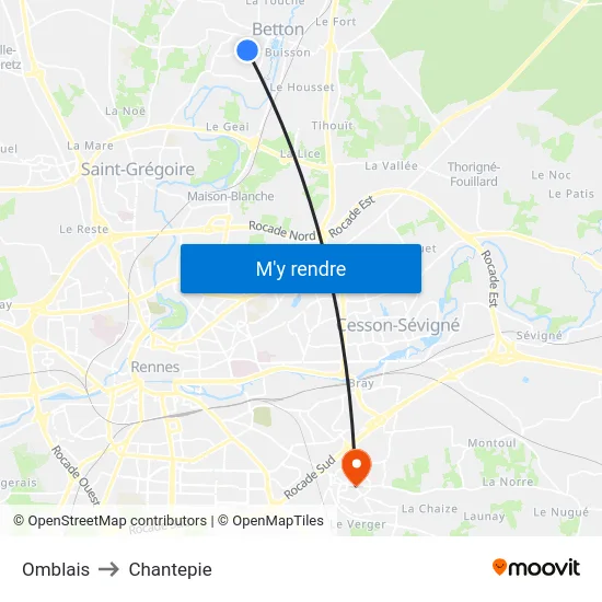 Omblais to Chantepie map