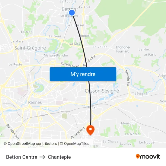 Betton Centre to Chantepie map