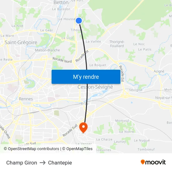 Champ Giron to Chantepie map