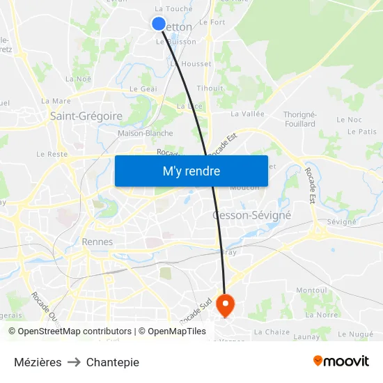 Mézières to Chantepie map