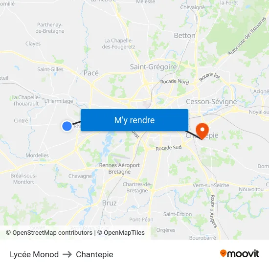 Lycée Monod to Chantepie map