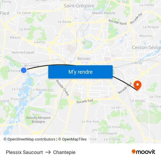 Plessix Saucourt to Chantepie map
