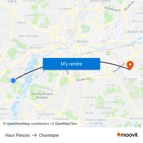 Haut Plessis to Chantepie map