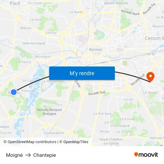 Moigné to Chantepie map