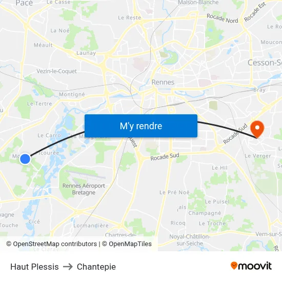 Haut Plessis to Chantepie map