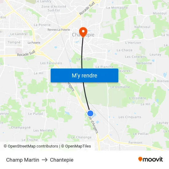 Champ Martin to Chantepie map