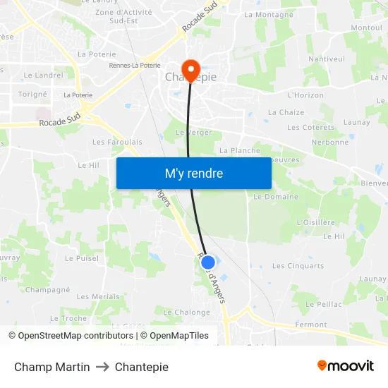 Champ Martin to Chantepie map