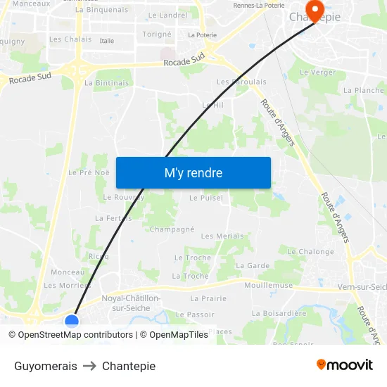 Guyomerais to Chantepie map