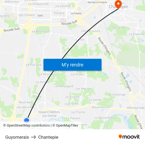 Guyomerais to Chantepie map
