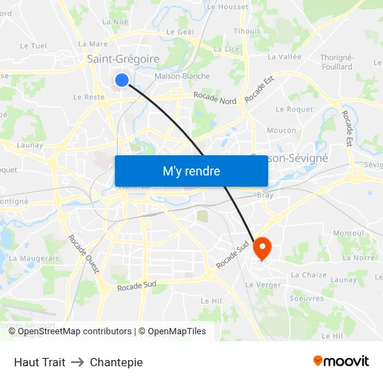 Haut Trait to Chantepie map