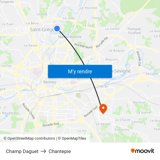 Champ Daguet to Chantepie map