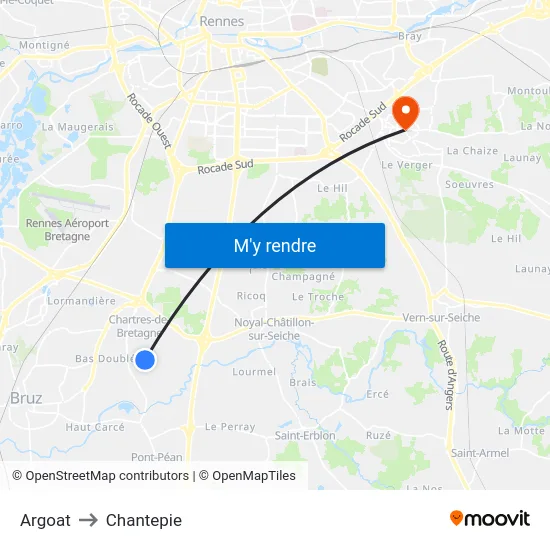 Argoat to Chantepie map