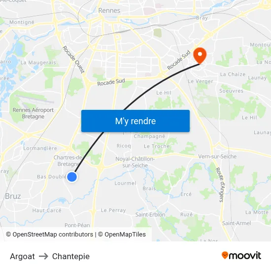 Argoat to Chantepie map