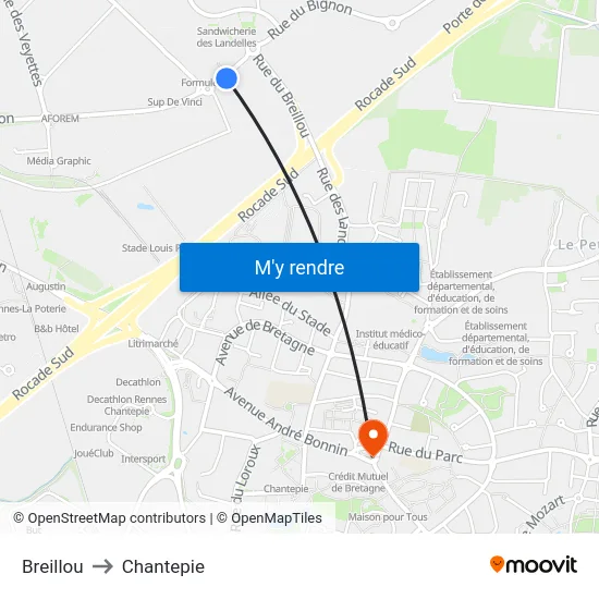 Breillou to Chantepie map