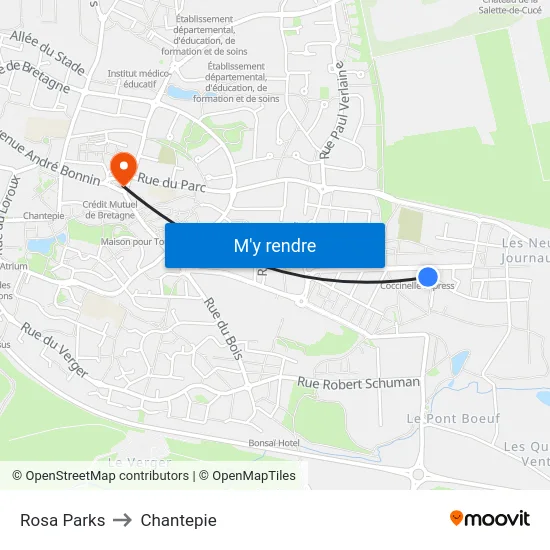 Rosa Parks to Chantepie map