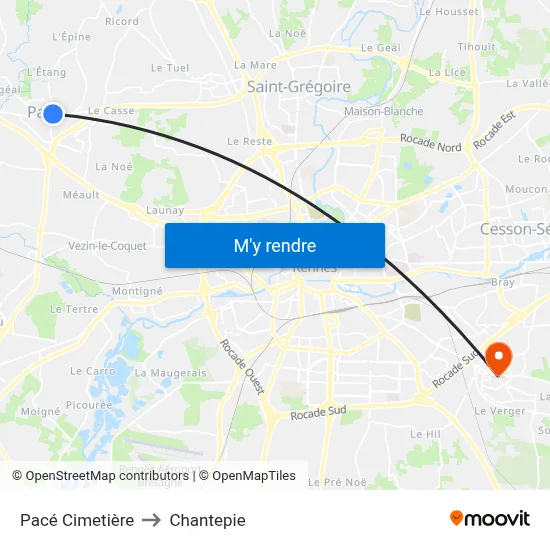 Pacé Cimetière to Chantepie map
