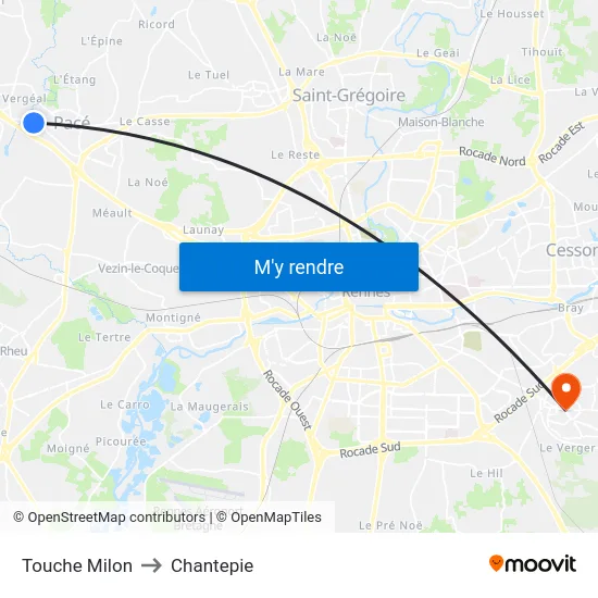 Touche Milon to Chantepie map