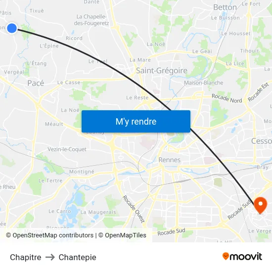 Chapitre to Chantepie map