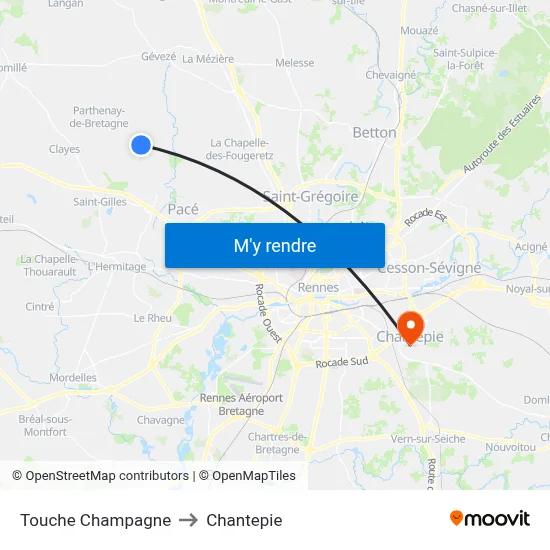 Touche Champagne to Chantepie map