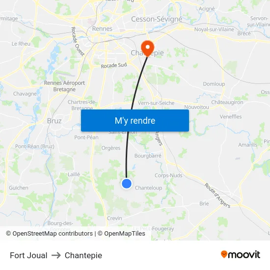 Fort Joual to Chantepie map