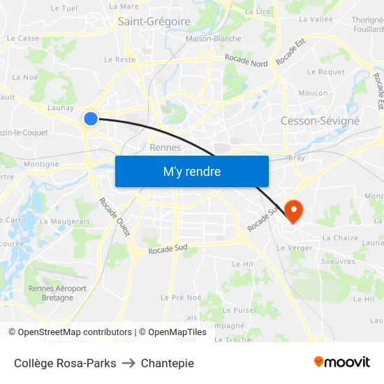 Collège Rosa-Parks to Chantepie map