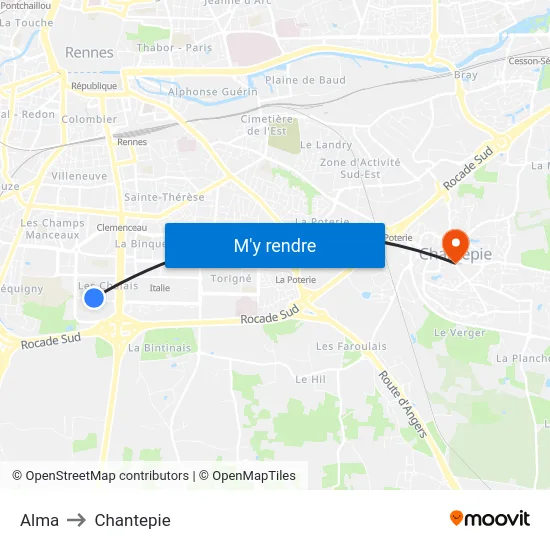 Alma to Chantepie map